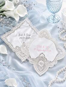 Personalized Bridal Handkerchief With Custom Name & Wedding Date, Elegant Lace Wedding Hanky, Keepsake Gift Box For Bride, Bridesmaids Gift - Multicolor - View 2