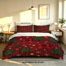 3pcs Christmas Duvet Cover Set (1 Duvet Cover + 2 Pillowcases, Duvet Insert Not Included), Christmas Tree And Reindeer Pattern, Breathable Soft Polyester Fabric, Zipper Closure, Bedding Set, Suitable For Bedroom Decor, Christmas Home Decor - Multicolor - View 15