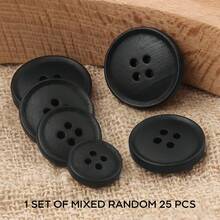 10pcs 1.1-2cm Vintage Natural Black Small Rim Style 4-Hole Wooden Buttons, Suitable For Shirts, Cardigans, Sweaters, Jackets, Coats, Versatile Wooden Decorative Buttons - Black Thin-edged Wooden Buckle - View 15