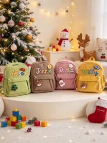 1pc Customizable Name Cute Striped Color Mini Backpack, Lightweight Student School Bag, Back To School First Day Bag, Aesthetic Style Personalized Gift Bag - Multicolor - View 3