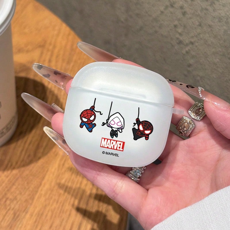 Miniso 漫威蜘蛛俠格紋藍牙耳機保護套 適用於AirPods1/2/3/4/5/AirPodsPro/Pro2 卡通可愛耳機盒 - 無色 - 查看 1