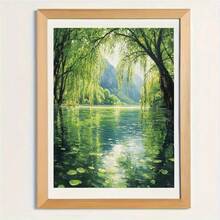 1PC DIY 5D Diamond Painting Kit Lake Landscape Pattern - Round Full Diamond Art Mosaic Craft, Home Wall Decor, Frameless - No Frame - View 3
