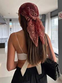 Women Sheer Mesh Lace Head Scarf, Rose Floral Embroidery Head Wrap, Elegant Triangle Tie Back Headband Scarf For Daily Party - Color - View 9