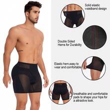 1pc Men's Padded Butt Lift Mesh Breathable Shaping Shorts, Tummy Control Everyday Wear - Black - View 5