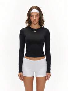 FWH Minimalist Commuter Slouchy Style Minimalist Casual / Easygoing / Minimalist Fashion Slimming Elastic Fitted Crew Neck Long Sleeve / Slimming Sports - Black - View 3