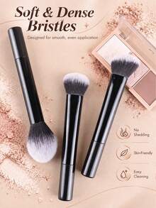 3pcs Makeup Brush Set, Powder Brush, Blush Brush, Foundation Brush, Contour Brush, Multi-Functional, Super Soft Bristles, No Cakey Finish, Exquisite Makeup Application - Black - View 2