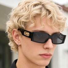1 Pair Men's Black Small Square Frame Vintage Leopard Decor Fashion Street Style Personalized Outfit Glasses - Black - View 1