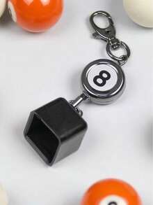 Retractable Billiard Chalk Holder Keychain With Pattern, Portable Chalk Box With Belt Clip, Snooker Black Training & Competition Accessory, Billiard Equipment Accessory - Black - View 2