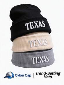 1pc Funny Letters TESAS Embroidered Knit Beanie, Y2K Streetwear Style Warm Unisex Knitted Hat - Multi-color - View 2