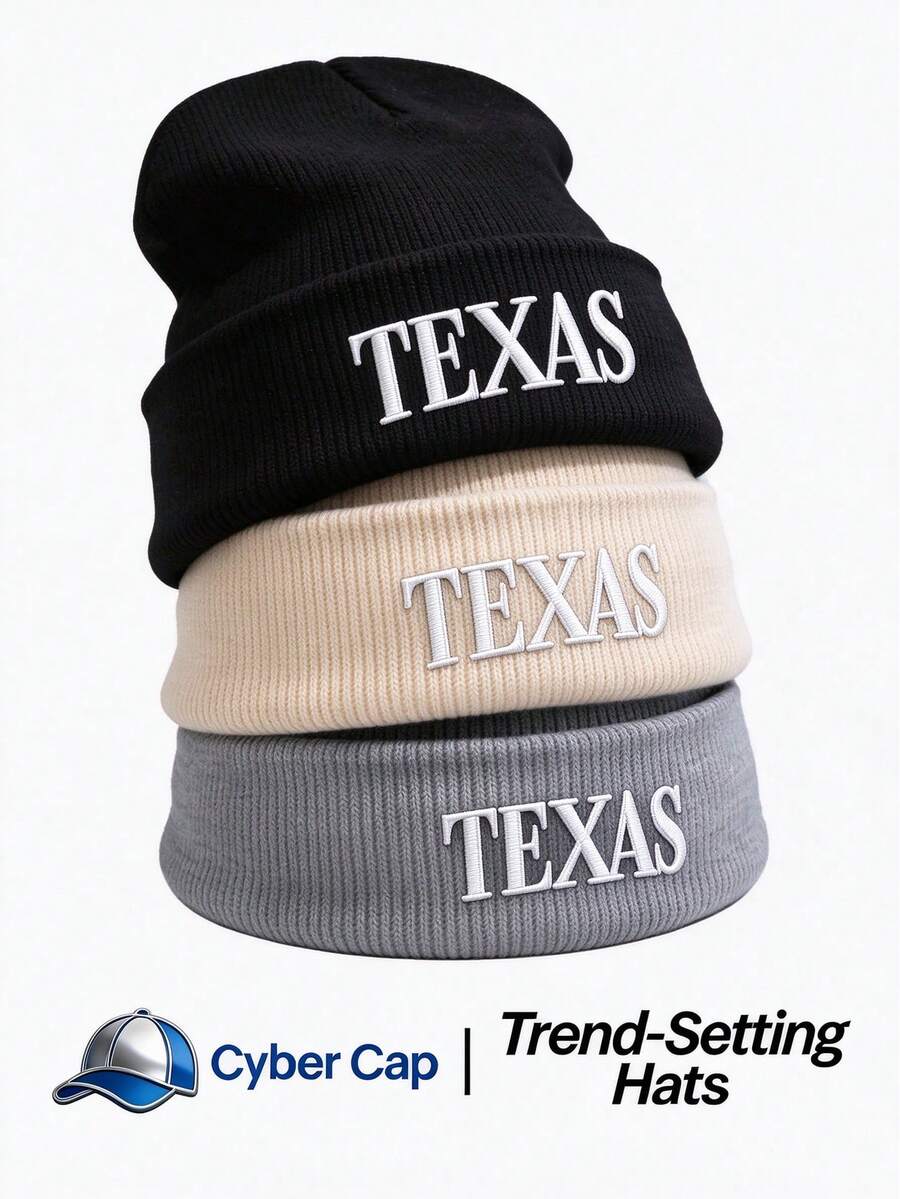 1pc Funny Letters TESAS Embroidered Knit Beanie, Y2K Streetwear Style Warm Unisex Knitted Hat
