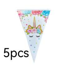1pc Party Decoration Triangle Banner Pull Flag, Pink Flower Smiling Unicorn Pattern Unicorn Theme Pennant For Various Theme Parties And Daily Decoration - 1 - View 6