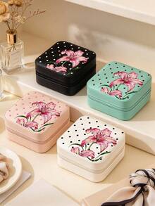 Wave Point And Lily Print Jewelry Box, Travel Jewelry Box, Jewelry Storage Box, Multi-Color Jewelry Box, Suitable For Valentine's Day, Mother's Day, Birthday, Father's Day, Graduation, Wedding, Housewarming, Home Refresh, Customized Jewelry Box, Easy And Comfortable, Home Life, Souvenir, Reusable, Cute, High Quality, Elegant Life, Artistic Life - Multicolor - View 1