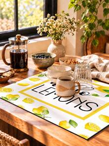1pc Yellow Lemon Letter Pattern Dish Drying Mat, Fresh Summer Pastoral Style, Quick-Drying Absorbent Material, Fruit Text Print Design, Non-Slip Surface Protection, Suitable For Daily Kitchen, Dish Drying, Home Gatherings And Home Decor - Multicolor - View 5