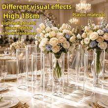 5/10/12/14pcs Plastic Striped Vases, Transparent Vases Suitable For Various Flower Bouquets And DIY Decoration, Suitable For Holiday And Home Decor, Suitable For Dining Table Decor, Wedding, Home Party Flower Vase Decorations - White - View 2