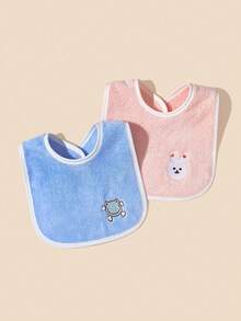 3pcs Double-Sided Plush Embroidered Animal Pattern Baby Bibs - Multicolor - View 2