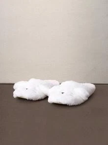Hatastic 女款可愛兔子白色與灰色室內拖鞋，春季居家防滑保暖靜音地板拖鞋，可愛居家拖鞋 - 白色 - 查看 3