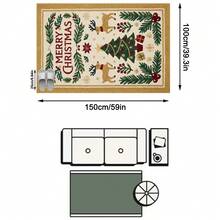 1PC Rice Base Hand-Painted Reindeer Christmas Tree Pattern Decorative Rug, American Vintage Cozy Childlike Faux Cashmere Rectangular Machine Washable Asymmetrical Carpet, Suitable For Christmas/Entryway Bathroom Kitchen Bedside Mat/Winter Holiday Atmosphere Home Decor - Multicolor - View 12