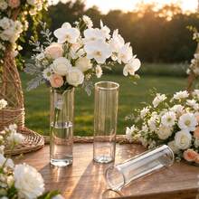 5/10/12/14pcs Plastic Striped Vases, Transparent Vases Suitable For Various Flower Bouquets And DIY Decoration, Suitable For Holiday And Home Decor, Suitable For Dining Table Decor, Wedding, Home Party Flower Vase Decorations - White - View 9