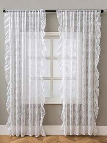 1pc French Romantic Style Semi-Sheer Curtain Panel, With Scalloped Lace Edge, 100% Polyester Mesh, Wave Rod Pocket Design, Adjustable Decorative Curtain Suitable For Living Room, Bedroom, Balcony, Classic Style, Machine Washable, Suitable For Seasonal Use, Rod Pocket Design, No Lining, Semi-Sheer, Country Style, High Quality, Rod Pocket Design, Suitable For Door Curtain Panel, Woven, Polyester Fiber - Multicolor - View 7