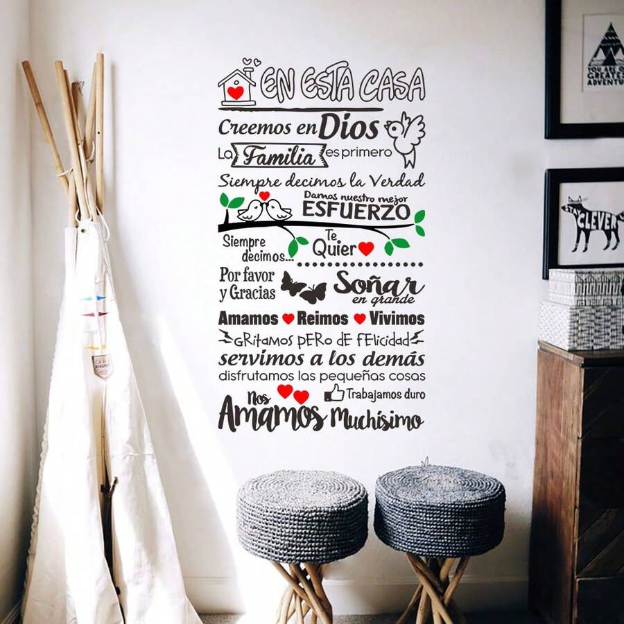 1Set Spanish House Rules Wall Decals This House Believe God Christian Family Scripture Wall Stickers For Living Room Entryway Home Wall Decor - House Rules - View 1