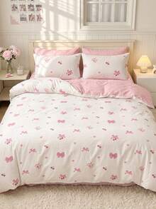 2/3pcs Pink Bow Pattern Duvet Cover Set, Bedding Set, Duvet Cover, Comfortable And Breathable, Machine Washable, Room Decor, Bedroom Decor, Dorm Bedding, All Season, Suitable For Twin/Full/Queen/King Size Bed, Autumn Home Decor, Duvet Insert Not Included - Multicolor - View 5