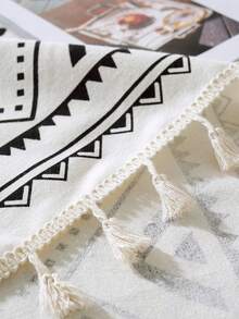 MineLain 1pc Minimalist Black & White Geometric Tablecloth, Rectangular Table Runner, Beige Tassel Decor, Coffee Table, Bedside Table, Sideboard, Small Table Cover, Tabletop Decor, Home Decor, Suitable For Kitchen, Dining Room, Living Room, Dinner, Party, Picnic, Outdoor, Holiday Decor, All Seasons - Black and White - View 11