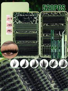 CMAYOME [Christmas Limited Edition]520/396/384PCS Multi-Specification Cluster False Eyelashes DIY Set, Spiky, Wheat, Cat Eye Styles Combination, 6-18mm Mixed Length, Segmented Design, Can Be Freely Matched According To Eye Shape And Makeup Style To Create Cartoon Big Eyes, Exquisite Cat Eyes, Fairy-Like And Daily Makeup Effects, Suitable For Home Application, Dates, Parties And Holiday Looks, Set Includes Eyelash Glue, Tweezers, Single-Head Brush For Easy Cluster Picking, Positioning And Organizing - Green - View 5