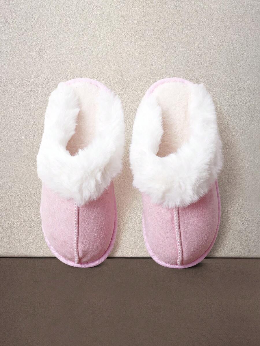 Hatastic Fuzzy Plush Lined Thick Sole Comfy House Slippers, Warm For Autumn/Winter Indoor Wear, Furry Shoes, Cozy Winter, Christmas Gift - Pink - View 1