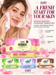USHAS Makeup Remover Cleansing Towelettes, 5 Scents, 30 Sheets Per Pack, Gentle Soft Wipes For Face Lips Eyes, Resealable Flip Cap, No Irritation, Disposable Makeup Remover Wipes For Daily Travel Home Use - #04 Coconut - View 2