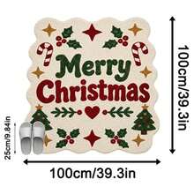 1PC Rice Bottom Wavy Edge Text Christmas Element Pattern Decorative Rug, American Retro Cozy Fun Faux Cashmere Wavy Asymmetrical Machine Washable Carpet, Suitable For Christmas/Entryway Bathroom Kitchen Bedside Blanket/Winter Holiday Atmosphere Mat, Aesthetic Home Decor - Multicolor - View 11