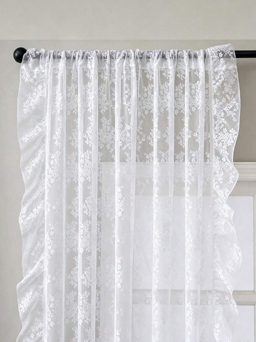 1pc French Romantic Style Semi-Sheer Curtain Panel, With Scalloped Lace Edge, 100% Polyester Mesh, Wave Rod Pocket Design, Adjustable Decorative Curtain Suitable For Living Room, Bedroom, Balcony, Classic Style, Machine Washable, Suitable For Seasonal Use, Rod Pocket Design, No Lining, Semi-Sheer, Country Style, High Quality, Rod Pocket Design, Suitable For Door Curtain Panel, Woven, Polyester Fiber - Multicolor - View 1