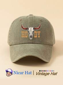 1pc Printed Vintage Washed Men's Baseball Cap With "Bull Head HODY", Lightweight Comfortable Adjustable Multi-Functional Baseball Cap, Unisex Trucker Hat Suitable For Daily Wear, Outfit, Holiday Party And Other Occasions - A - View 13