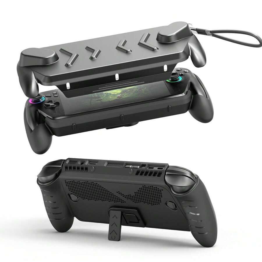 1 Set Front & Back ABS+TPU Protective Case For ROG Xb Ox Ally / ROG Xb Ox Ally X, Shockproof Anti-Drop Anti-Scratch Sweatproof Anti-Slip Grip Cover, Adjustable Kickstand, Heat Dissipation Friendly Precise Cutouts Handheld Gaming Console Shell.
