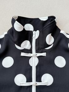 Women's Fashion Polka Dot Print Casual 2 Pieces Set - Black - View 4