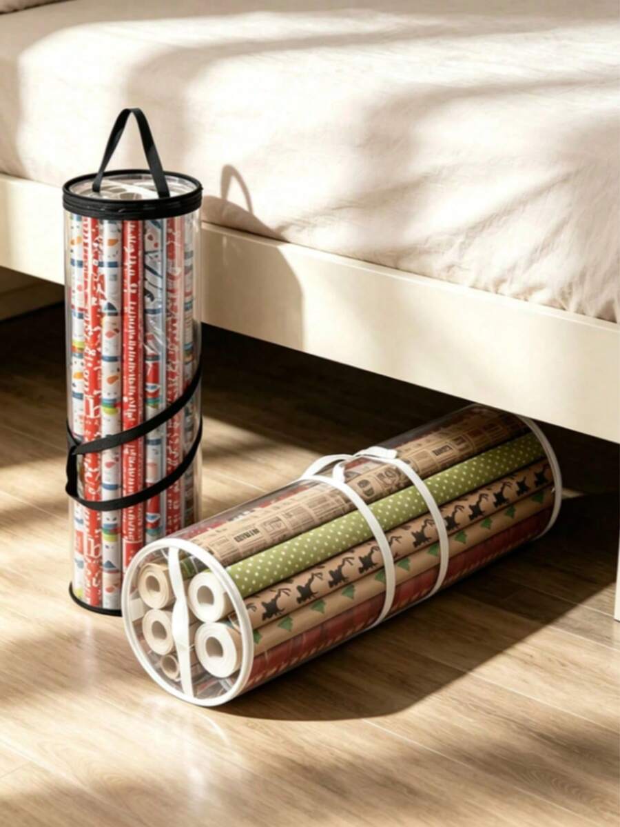 1pc PVC Gift Wrapping Paper Storage Bag With Top And Side Handles, Durable Cylindrical Storage Bin, Suitable For Organizing And Storing Gift Wrapping Paper And Decorative Items, Practical Item For Christmas Season - Multicolor - View 1