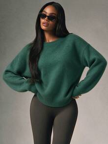 Sweater Wanita Elegan dengan Leher Bulat, Cocok untuk Musim Semi dan Musim Gugur. - Hijau tua - View 9