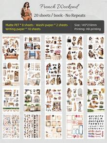 DanSoul 20 Sheets Large Size Vintage Elegant Theme Planner Stickers Book, Pre-Cut Matte PET Creative Planner Supplies, Suitable For Scrapbooking Stationery Notebook Sticker Decoration DIY Collage Gift - Journaling Supplies - View 15