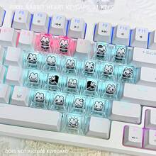 Pixel Rabbit Heart Keycaps 21 Keys DIY Cute Transparent Light-Transmitting PC Material Original Height Compatible With Mechanical Keyboards - View 3