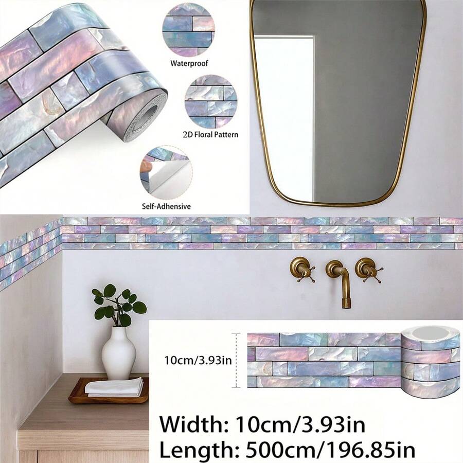 1 Roll 10X500Cm (3.9X196.9In) Baseboard Sticker - Self-Adhesive Wall Decal, Suitable For Baseboards. Made Of Easy-To-Clean PVC Material, With Colorful Design - A - View 1