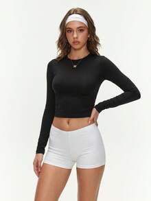 FWH Minimalist Commuter Slouchy Style Minimalist Casual / Easygoing / Minimalist Fashion Slimming Elastic Fitted Crew Neck Long Sleeve / Slimming Sports - Black - View 4