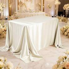 1pc Beige Satin Rectangular Tablecloth 58 X 102 Inches, Stain-Resistant And Wrinkle-Free Washable Table Cover, Smooth Fabric, Bright Silk Tablecloth, Suitable For Dining Tables, Weddings, And Parties - Beige - View 5