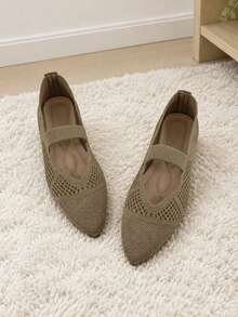 Women's Pointed Toe Mary Jane Flats With Elastic Strap - Green - View 4