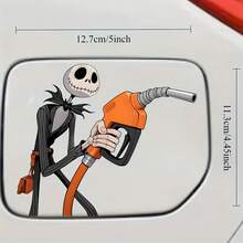 1pc Disney Jack Skellington Car Interior Sticker, Cute Fuel Tank Cap Sticker, Sun Protection Sticker For Car, Anti-Scratch Car Exterior Accessory, Lilo Stitch Craft, Suitable For Car Body Sticker, Car Door Sticker, Full Car Wrap, Tailgate, Hood, Scratch Cover, Motorcycle Car Sticker, Party Favor - A - View 2
