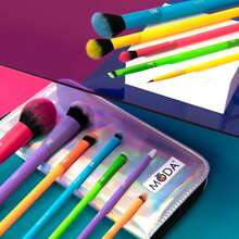 10pcs Makeup Brush Set, Neon Color, Holographic Travel Case Colorful Neon Light Vegan Set. Full Face And Eyes, Bold Expression - Multicolor - View 9