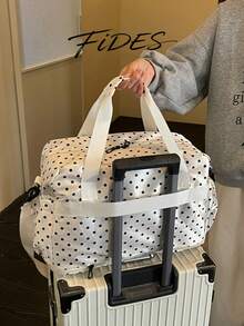 1PC New Women's Polka Dot Handheld Travel Bag, Durable Fabric With Front Storage Pocket, Expandable Design, Shoulder Strap, Luggage Trolley Attachment, Large Capacity, Suitable For Short Trips, Maternity, Fitness, Versatile Luggage Bag - White - View 4