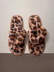 Fall/Winter Women's Fluffy Leopard Print Comfy House Slippers,Halloween - Brown - View 1