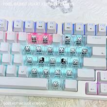 Pixel Rabbit Heart Keycaps 21 Keys DIY Cute Transparent Light-Transmitting PC Material Original Height Compatible With Mechanical Keyboards - View 1