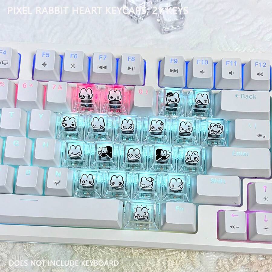 Pixel Rabbit Heart Keycaps 21 Keys DIY Cute Transparent Light-Transmitting PC Material Original Height Compatible With Mechanical Keyboards - View 1