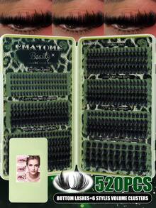 CMAYOME [Christmas Limited Edition]520/396/384PCS Multi-Specification Cluster False Eyelashes DIY Set, Spiky, Wheat, Cat Eye Styles Combination, 6-18mm Mixed Length, Segmented Design, Can Be Freely Matched According To Eye Shape And Makeup Style To Create Cartoon Big Eyes, Exquisite Cat Eyes, Fairy-Like And Daily Makeup Effects, Suitable For Home Application, Dates, Parties And Holiday Looks, Set Includes Eyelash Glue, Tweezers, Single-Head Brush For Easy Cluster Picking, Positioning And Organizing - Green - View 12