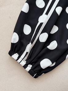 Women's Fashion Polka Dot Print Casual 2 Pieces Set - Black - View 9